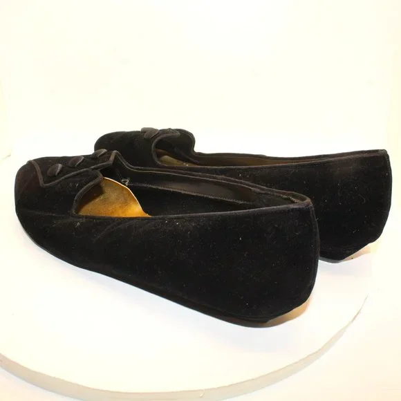 Beau Monde Women's Size 10 Black Velvet Button Embellishment Ballet Wedge Heels - Picture 7 of 10